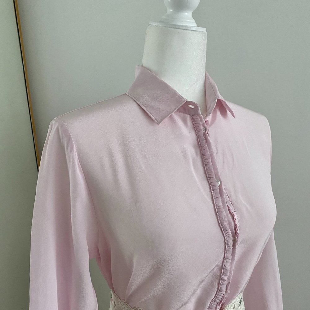 Robert Freidman Silk Ruffled Half Button Blouse